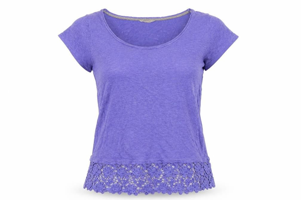 White Stuff Women's Purple Crochet Trim T-Shirt Size 10