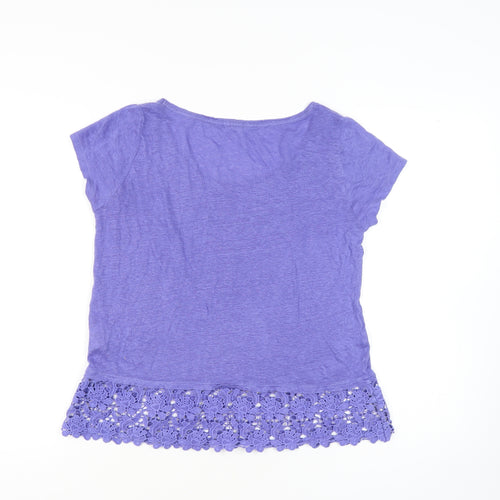 White Stuff Women's Purple Crochet Trim T-Shirt Size 10