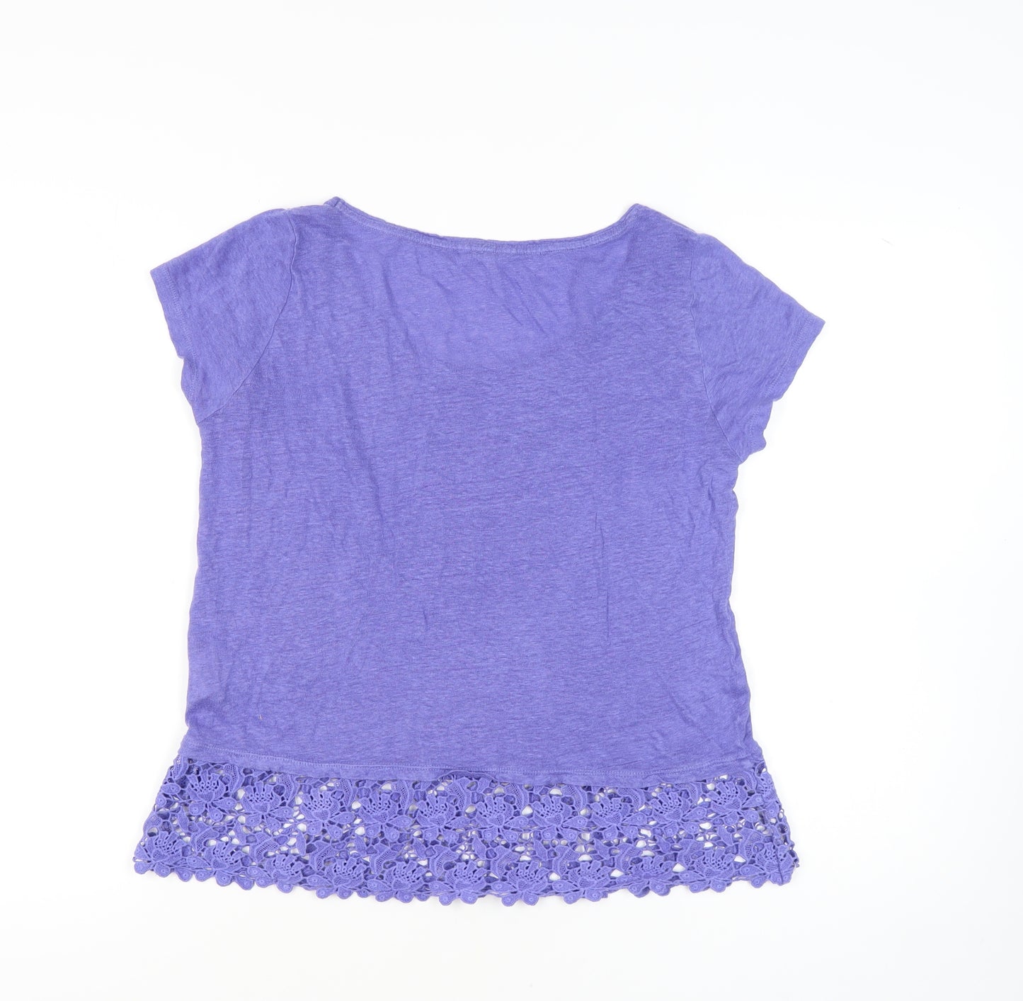 White Stuff Women's Purple Crochet Trim T-Shirt Size 10