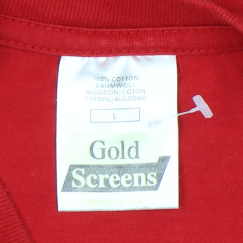 Gold Screens Unisex Red Crew Neck University T-Shirt L