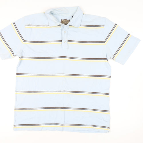 Maine New England Men's Blue Striped Polo Shirt M