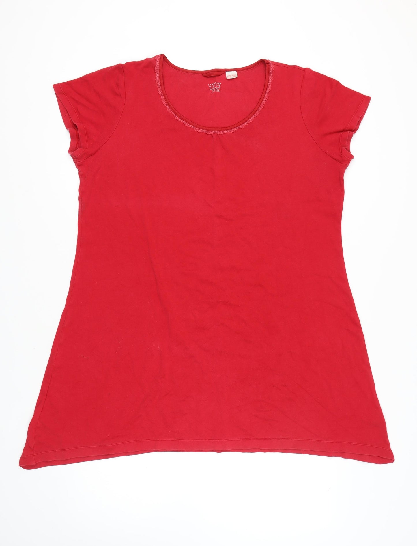Lands' End Women's Red Nightshirt L Scoop Neck Short Sleeve