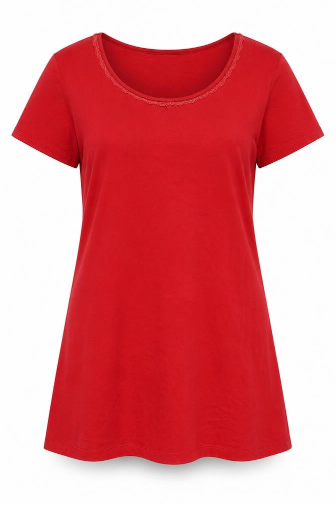 Lands' End Women's Red Nightshirt L Scoop Neck Short Sleeve