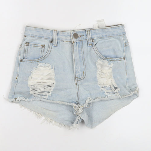 Boohoo Women's Blue High Waist Cut-Off Denim Shorts