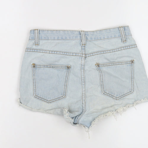 Boohoo Women's Blue High Waist Cut-Off Denim Shorts
