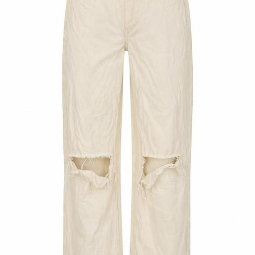 Bershka Women's Beige Wide-Leg Distressed Jeans Size 10