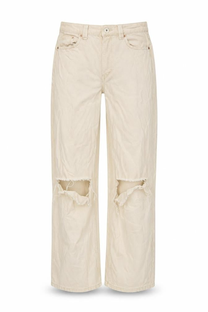 Bershka Women's Beige Wide-Leg Distressed Jeans Size 10