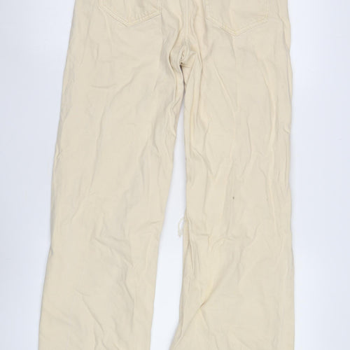 Bershka Women's Beige Wide-Leg Distressed Jeans Size 10