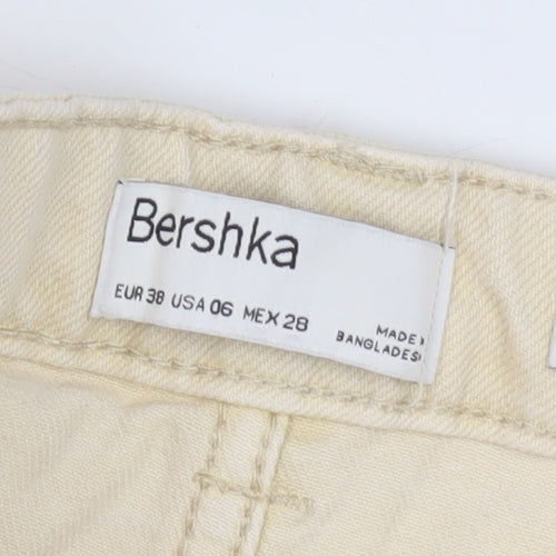Bershka Women's Beige Wide-Leg Distressed Jeans Size 10
