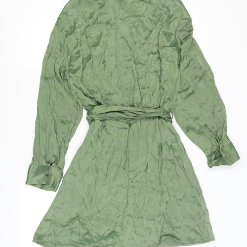 Zara Women's Green Collared Shirt Dress L