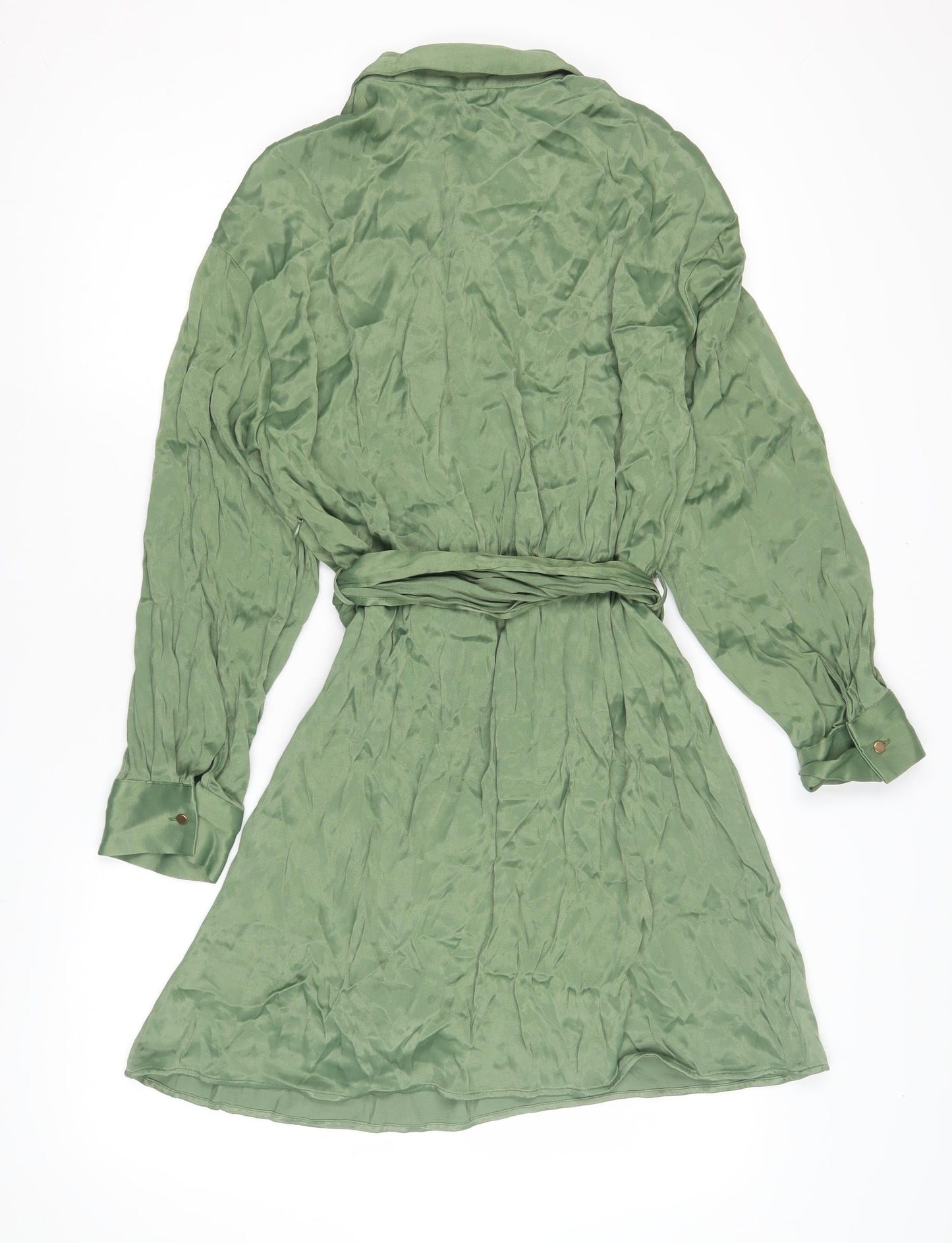 Zara Women's Green Collared Shirt Dress L