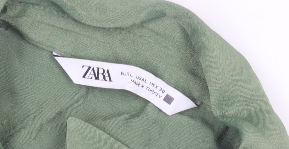 Zara Women's Green Collared Shirt Dress L