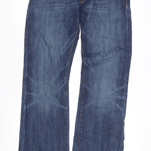 Men's Blue Straight Leg Distressed Jeans Size 32
