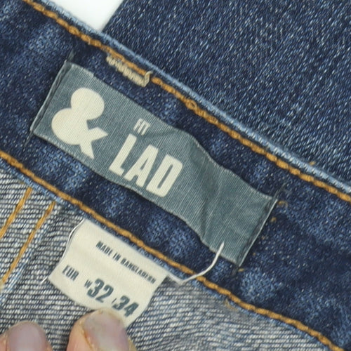 Men's Blue Straight Leg Distressed Jeans Size 32