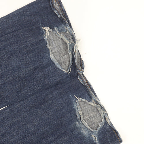 Men's Blue Straight Leg Distressed Jeans Size 32