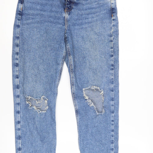 New Look Women's Blue Mom Jeans Size 8 Distressed Relaxed