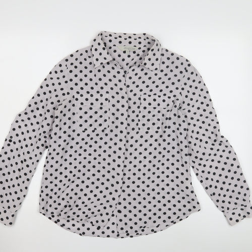 John Lewis Women's Black Polka Dot Button-Up Shirt, Size 12