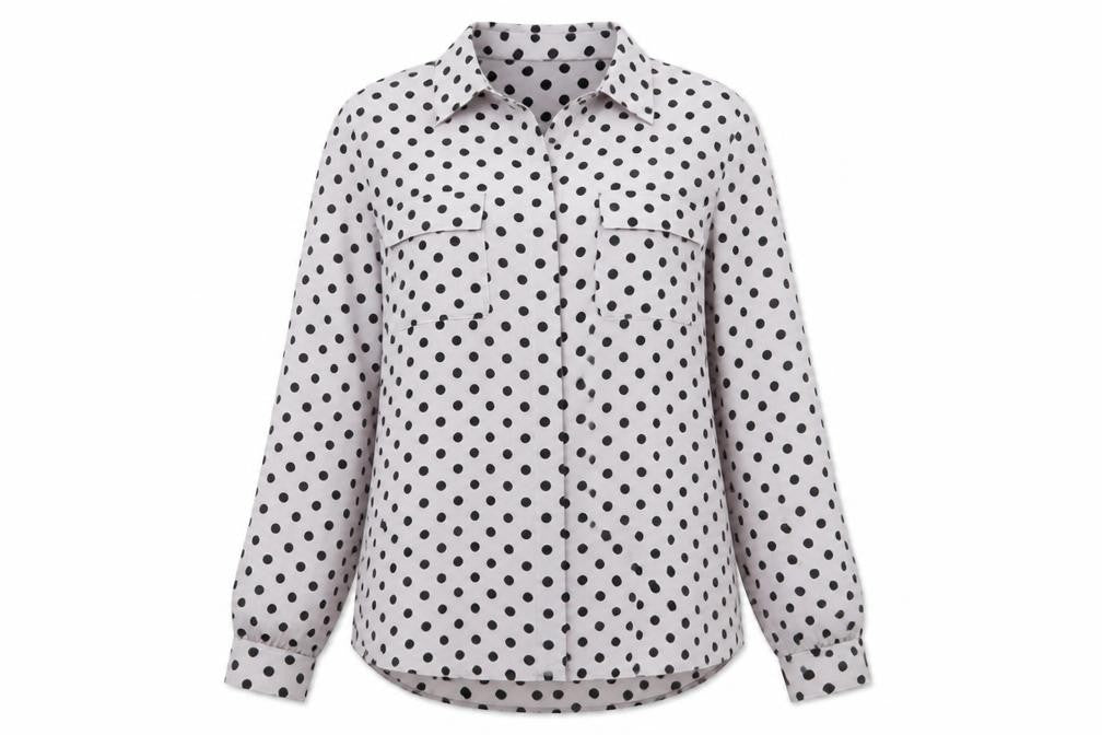 John Lewis Women's Black Polka Dot Button-Up Shirt, Size 12