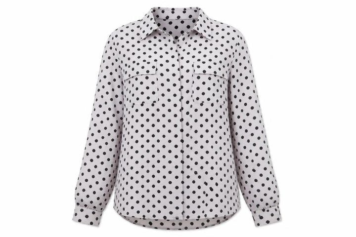 John Lewis Women's Black Polka Dot Button-Up Shirt, Size 12