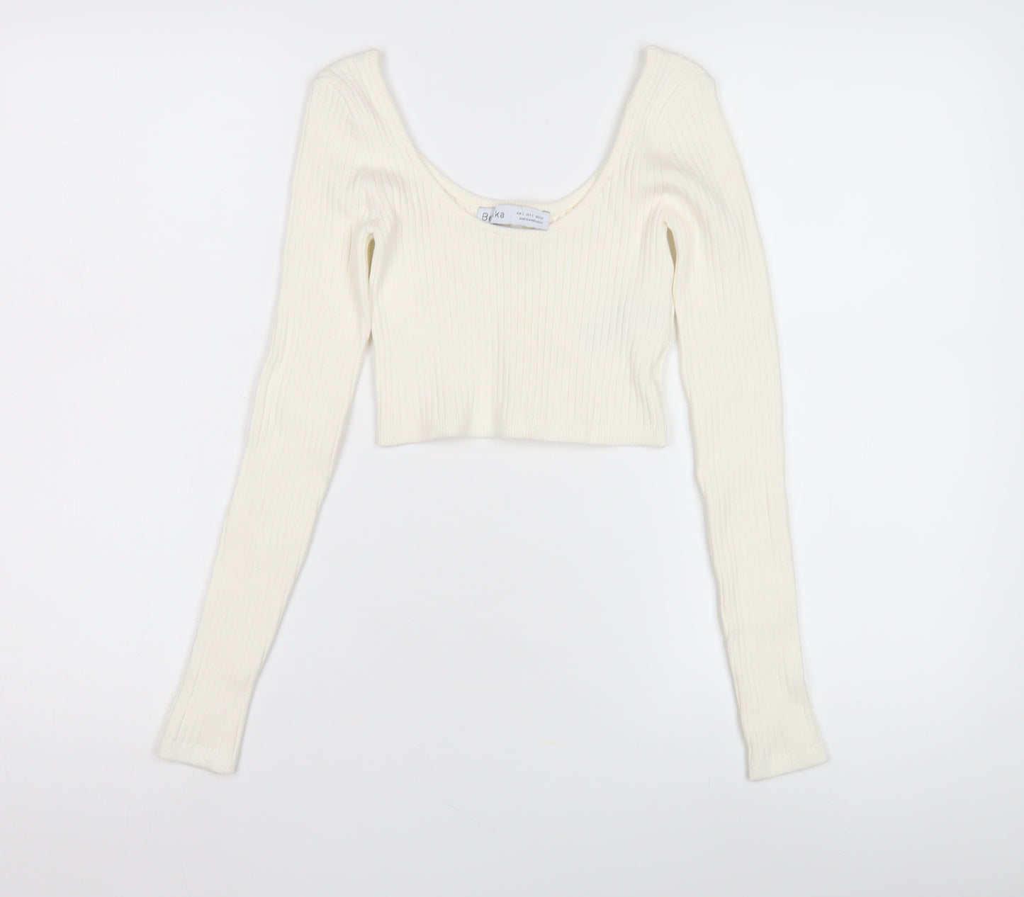 Bershka Women Ivory Scoop Neck Pullover Jumper UK 10