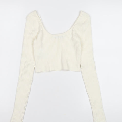 Bershka Women Ivory Scoop Neck Pullover Jumper UK 10