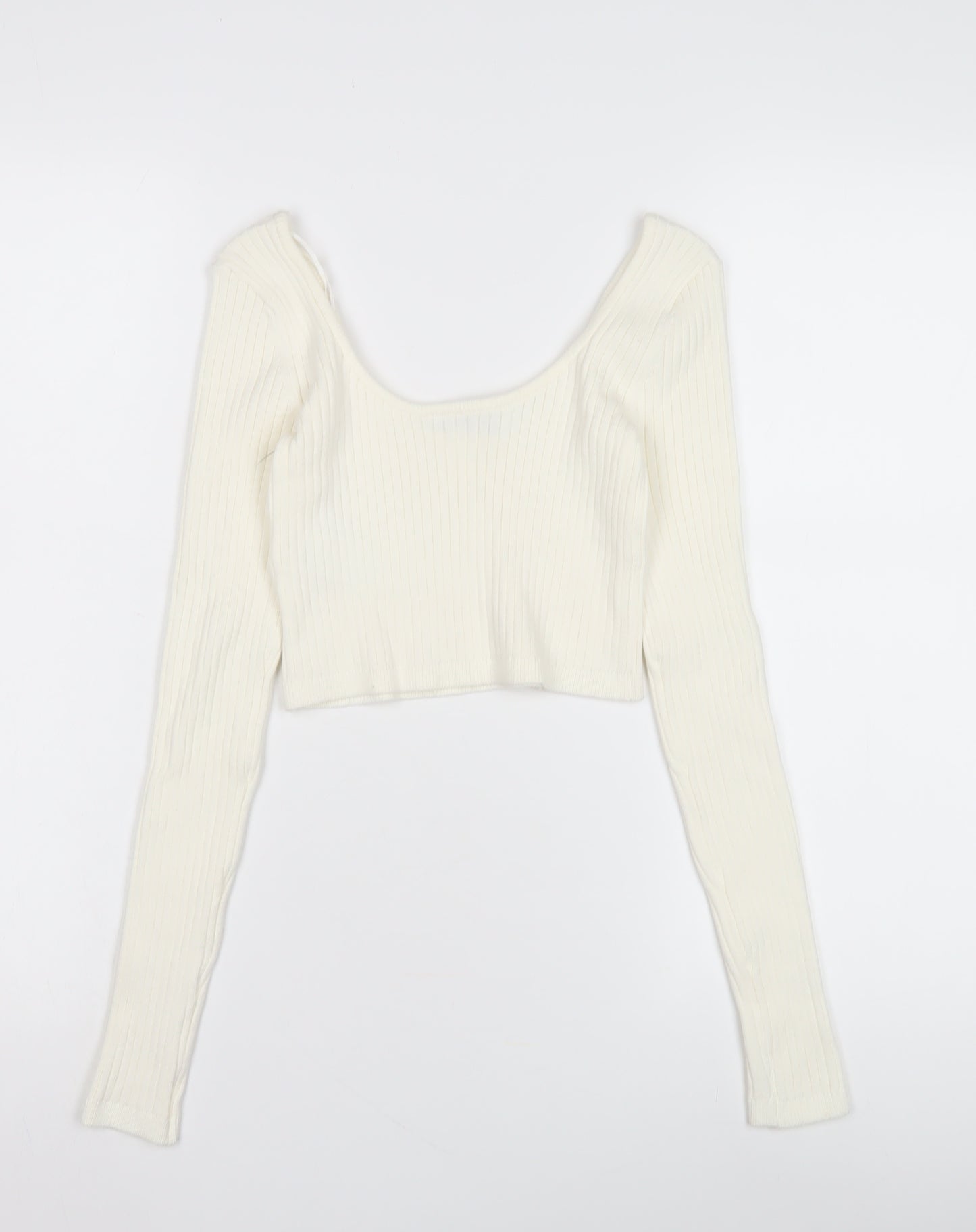 Bershka Women Ivory Scoop Neck Pullover Jumper UK 10