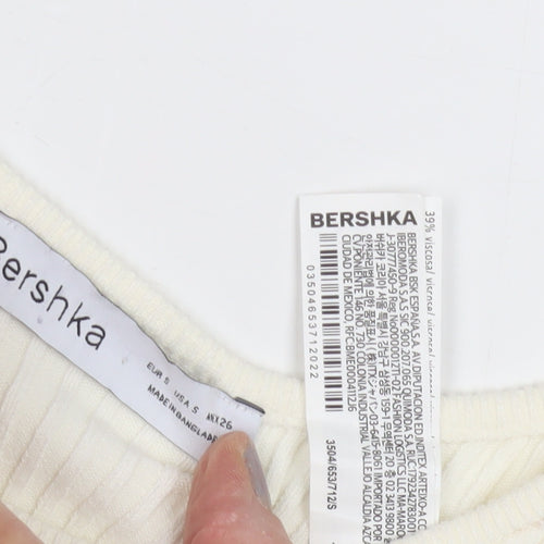 Bershka Women Ivory Scoop Neck Pullover Jumper UK 10