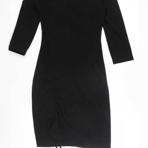 Zara Women's Black Dress M 3/4 Sleeve Ruched Stylish