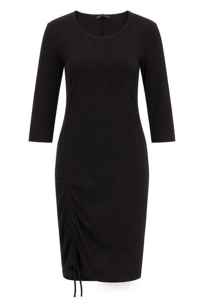 Zara Women's Black Dress M 3/4 Sleeve Ruched Stylish