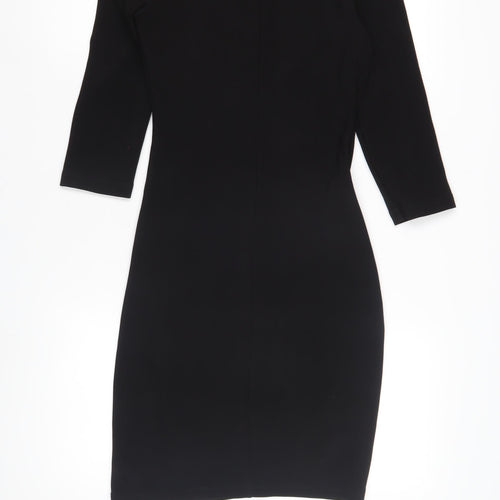 Zara Women's Black Dress M 3/4 Sleeve Ruched Stylish