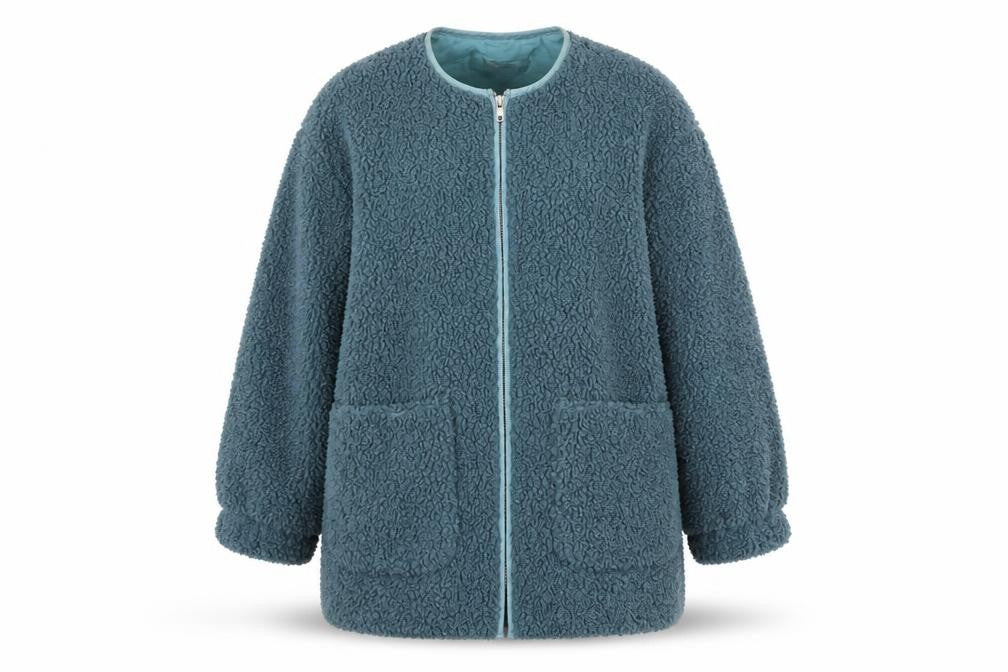 Front view of Louche Women's Blue XS Mid-Length Coat