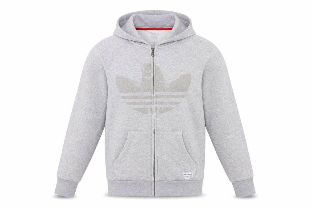 Front view of Adidas Men's Grey Full Zip Hoodie S
