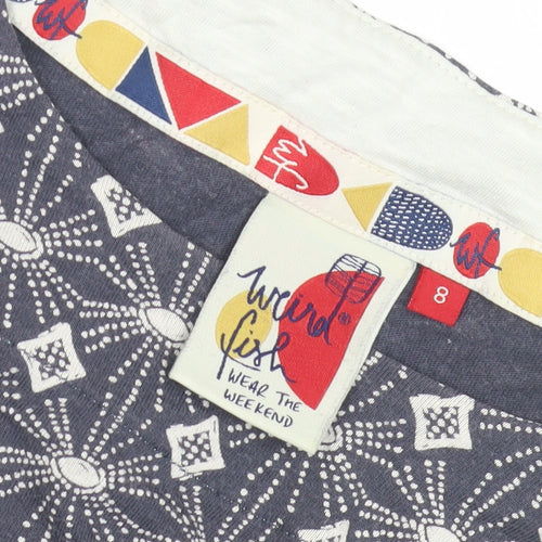 Weird Fish Women's Blue Geometric T-Shirt Size 8