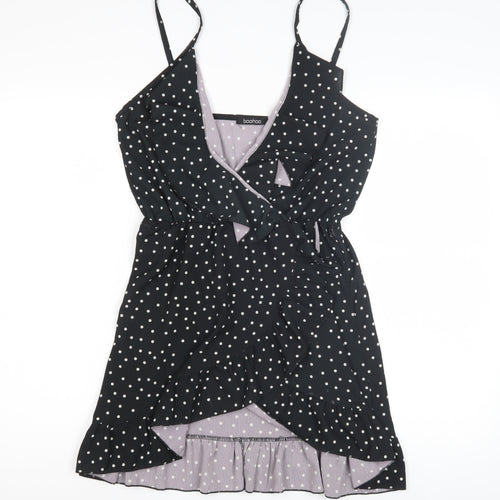 Boohoo Women's Black Polka Dot Wrap Dress 10