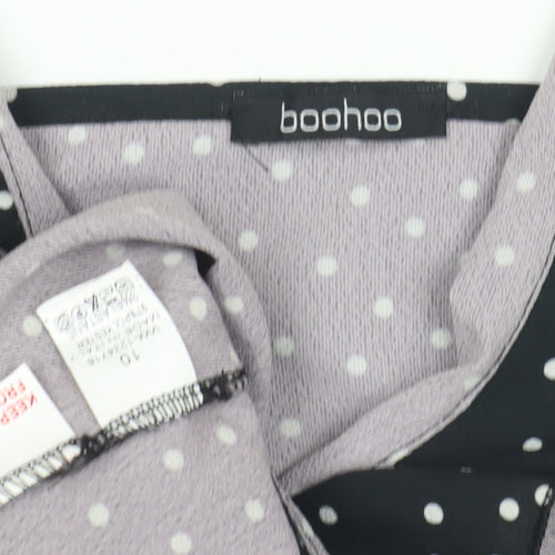 Boohoo Women's Black Polka Dot Wrap Dress 10