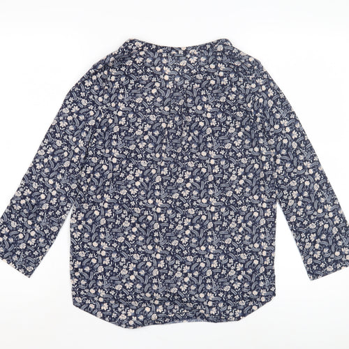 H&M Women's XS Blue Floral Blouse, 3/4 Sleeve Cotton