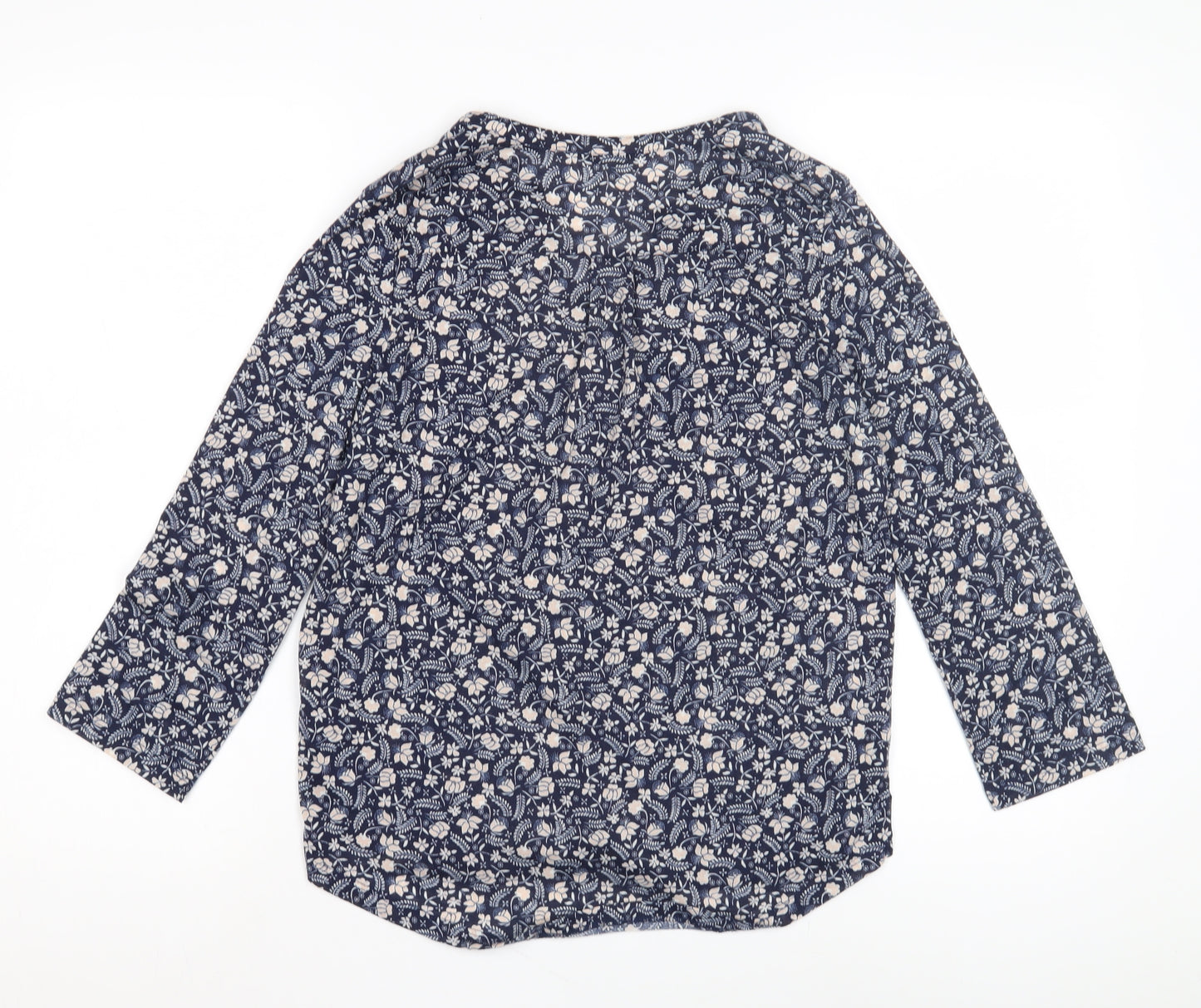 H&M Women's XS Blue Floral Blouse, 3/4 Sleeve Cotton