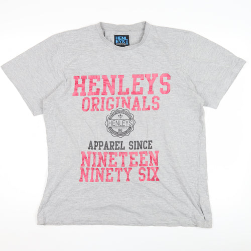 Henleys Men's Grey Graphic Print T-Shirt, Size L