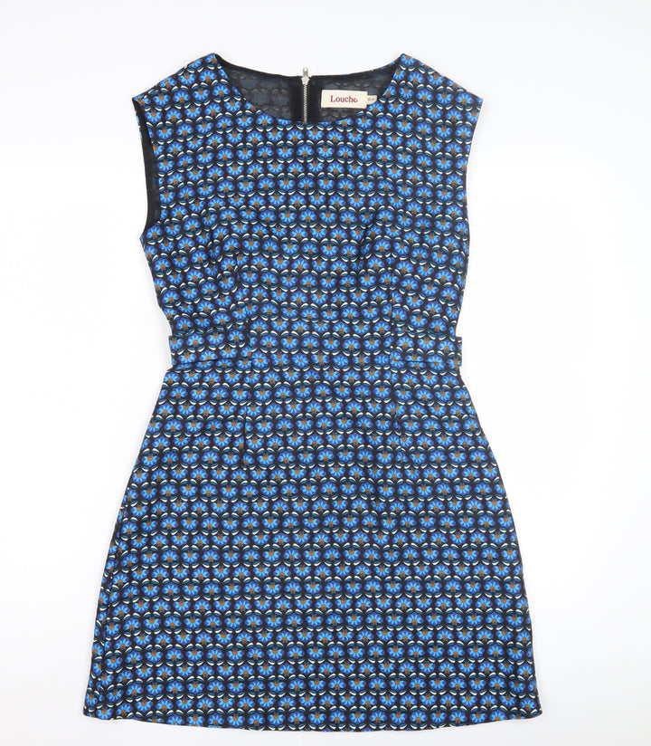 Louche Women's Blue Geometric Knee Length Dress S 10
