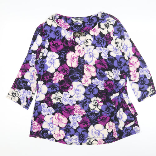 BHS Women's Floral Top, Size 18, Black/Purple, Jersey