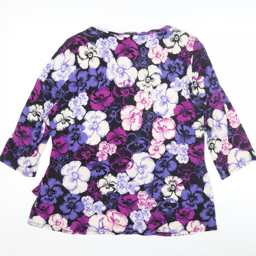 BHS Women's Floral Top, Size 18, Black/Purple, Jersey