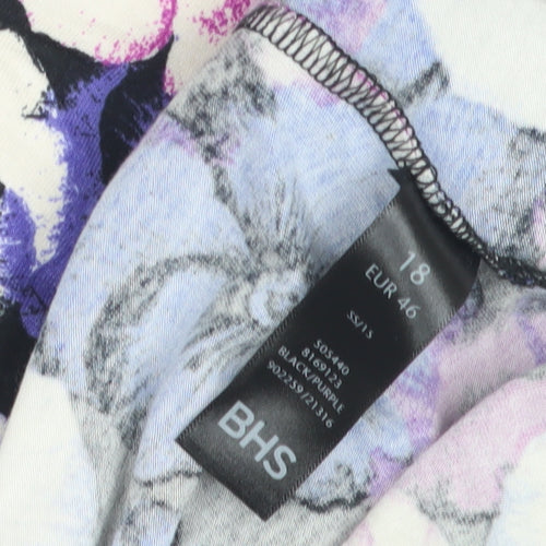 BHS Women's Floral Top, Size 18, Black/Purple, Jersey