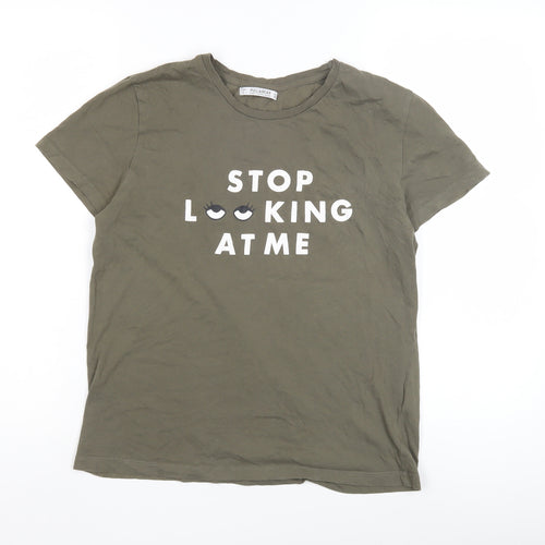 Pull&Bear Unisex Green Basic T-Shirt L