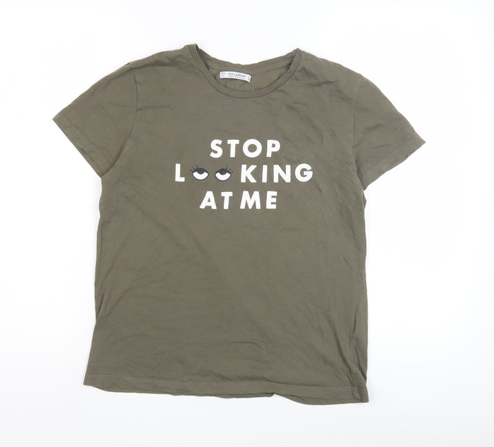 Pull&Bear Unisex Green Basic T-Shirt L