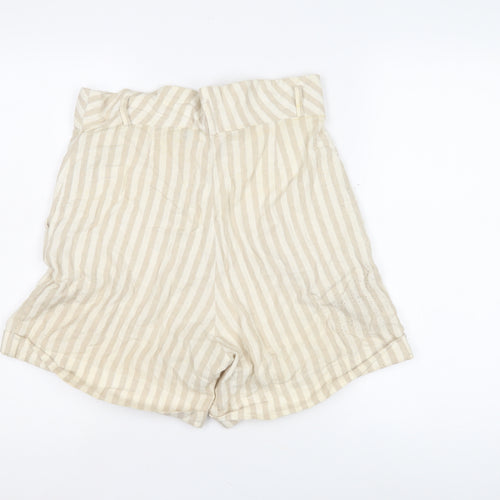 Glassons Women's Beige Striped Paperbag Shorts Size 10
