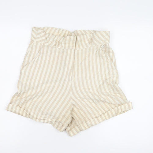 Glassons Women's Beige Striped Paperbag Shorts Size 10