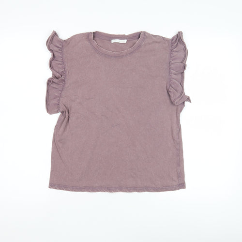 Zara Women's Purple Flutter Sleeve T-Shirt M