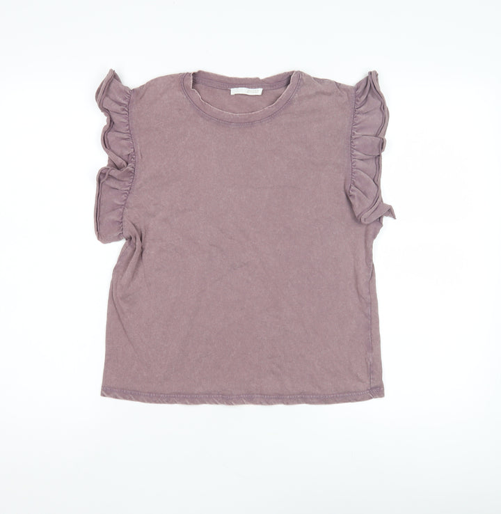 Zara Women's Purple Flutter Sleeve T-Shirt M