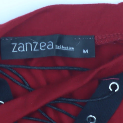 Zanzea Women's Red T-Shirt Dress, M, Lace Up V-Neck, Short Sleeve