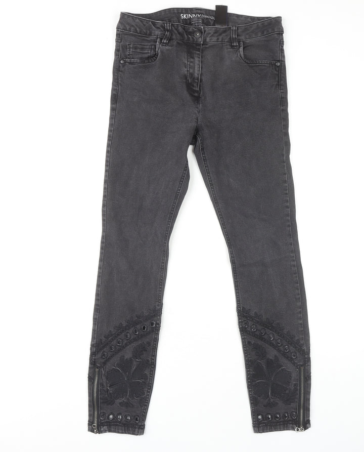 Next Women's Black Skinny Embroidered Jeans Size 10